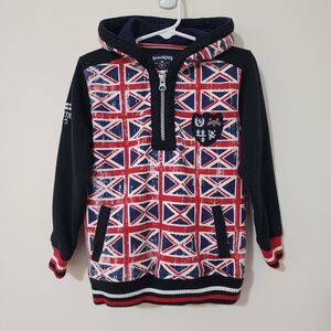 SportKing Kids Graphic Fleece Hoodie British Flag Navy Blue Red White Zip 24/60